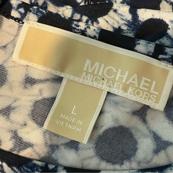 Michael Michael Kors Blue Circle Print A-Line Dress L | Cap Sleeve Gold Zip - Picture 7 of 13
